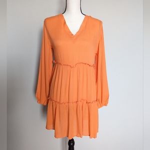 Orange long lantern sleeve ruffle hem frilled dress size M
